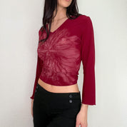 Red Tie-Dye Printed Y2K Top