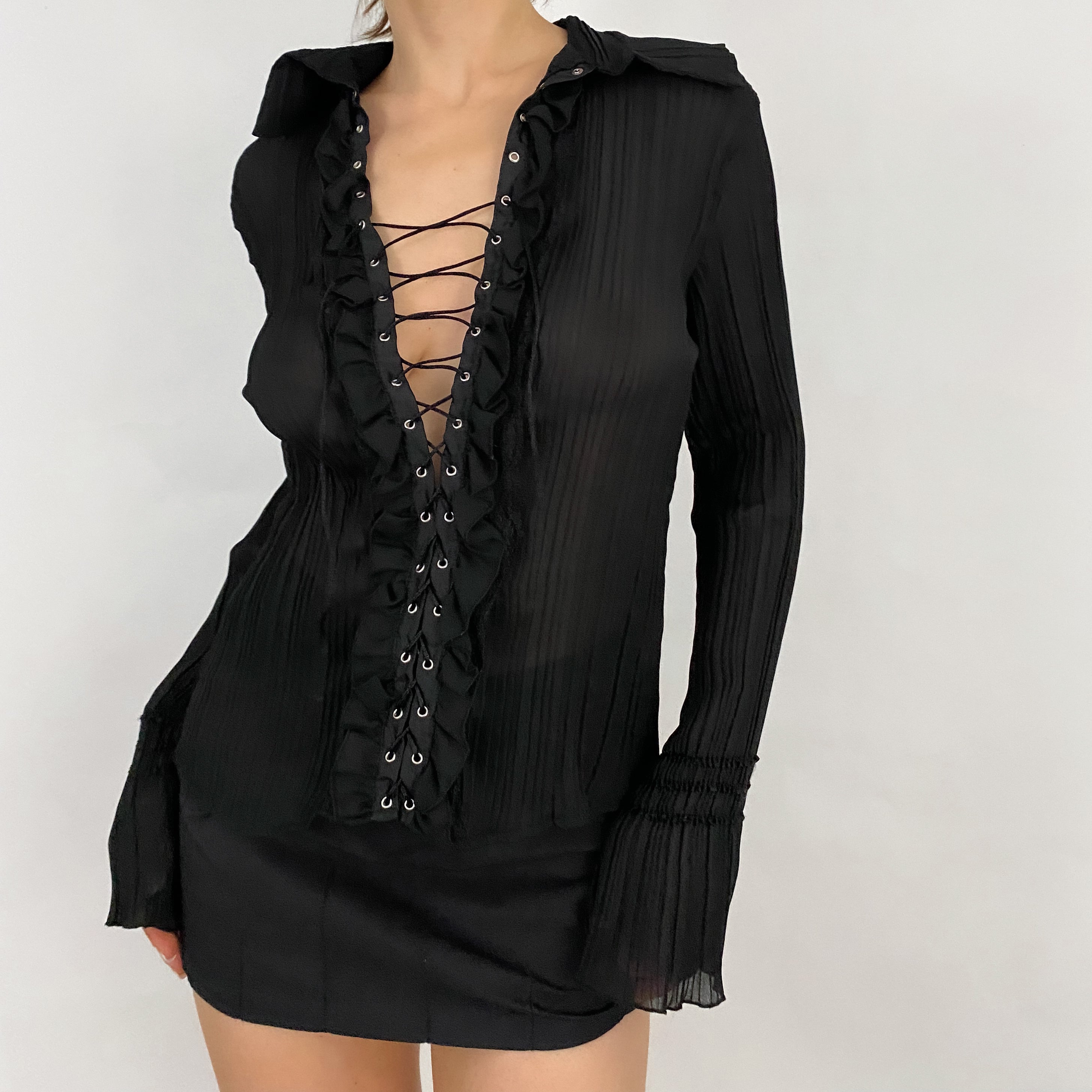 Vintage Lace Up Blouse - XL