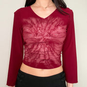 Red Tie-Dye Printed Y2K Top