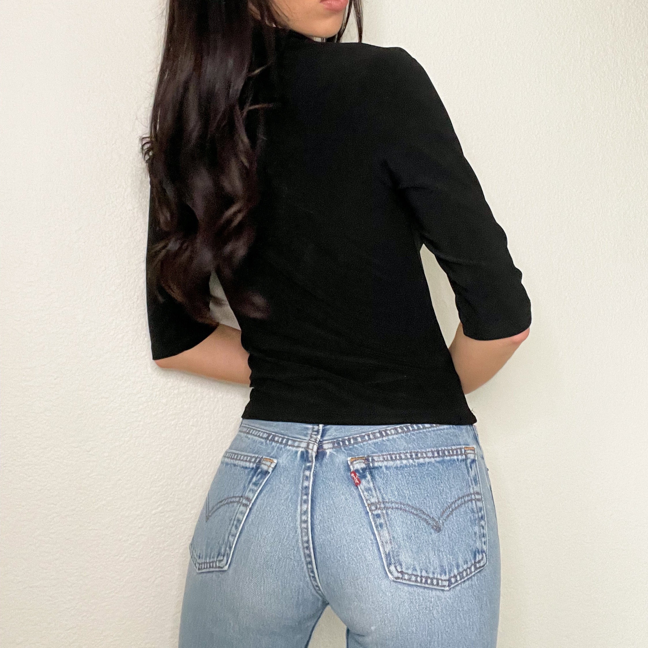 Black Cropped Y2K Collar Top