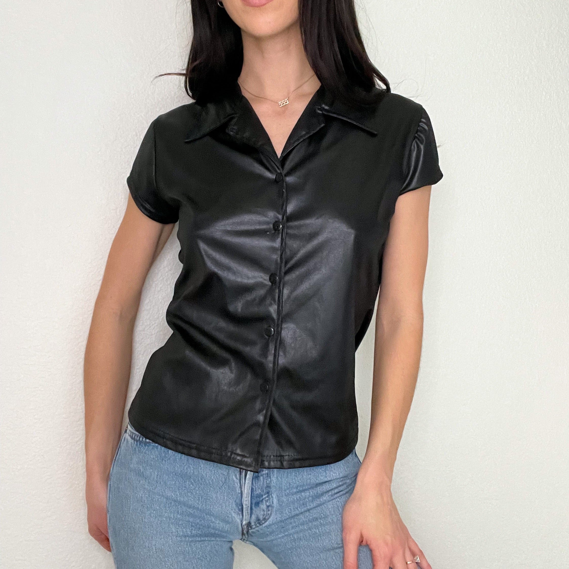 Black Y2K Wet Look Rave Top