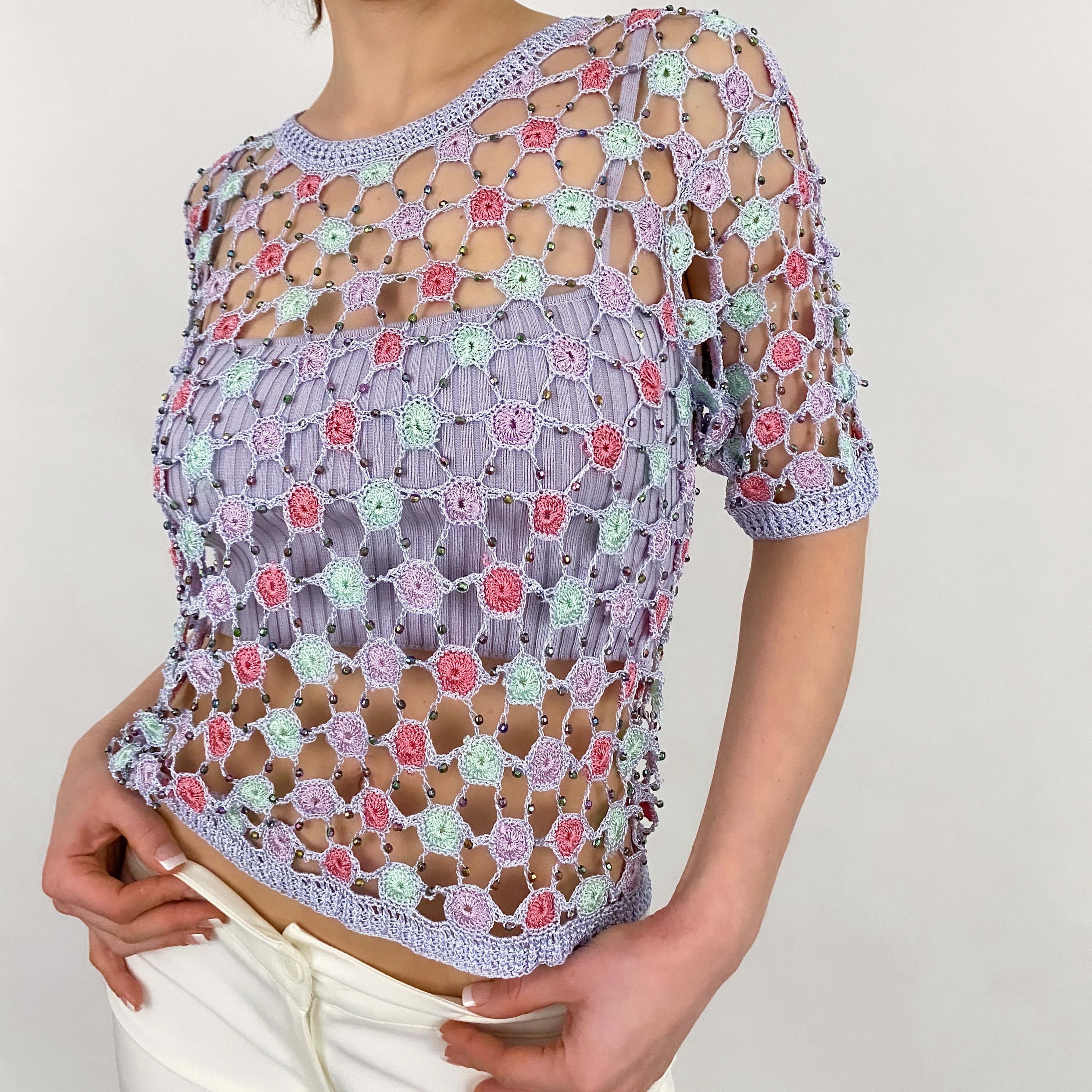 Vintage Lavender Crochet Top - S/M