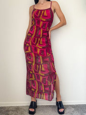 Red 90s Print Maxi Dress