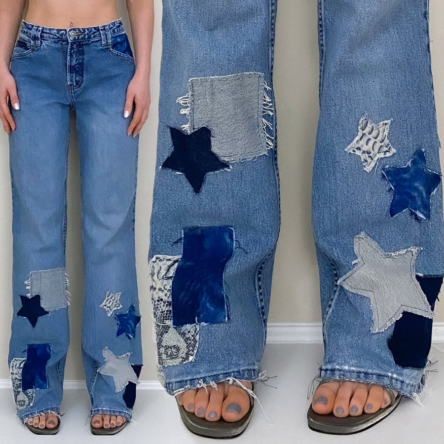 One-of-a-Kind Star Patchwork Denim Jeans