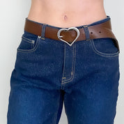 Y2K Silver Heart and Leather Belt