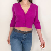 100% Cashmere Magenta Cropped Cardigan