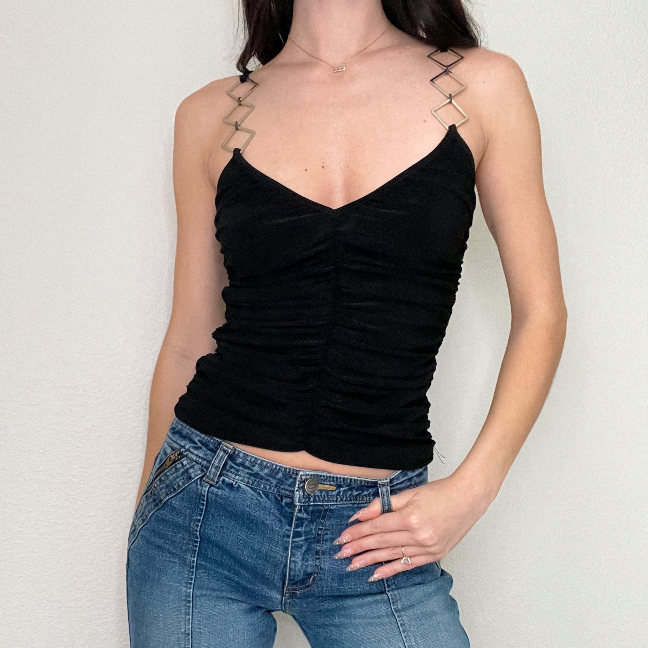 Black Y2K Chain Club Tank