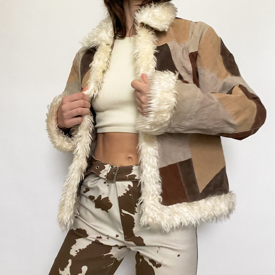 leather patchwork jacket - medium