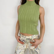 Lime Silk Sleeveless Turtleneck - Small