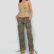 Y2K Embroidered Camo Cargos - Small