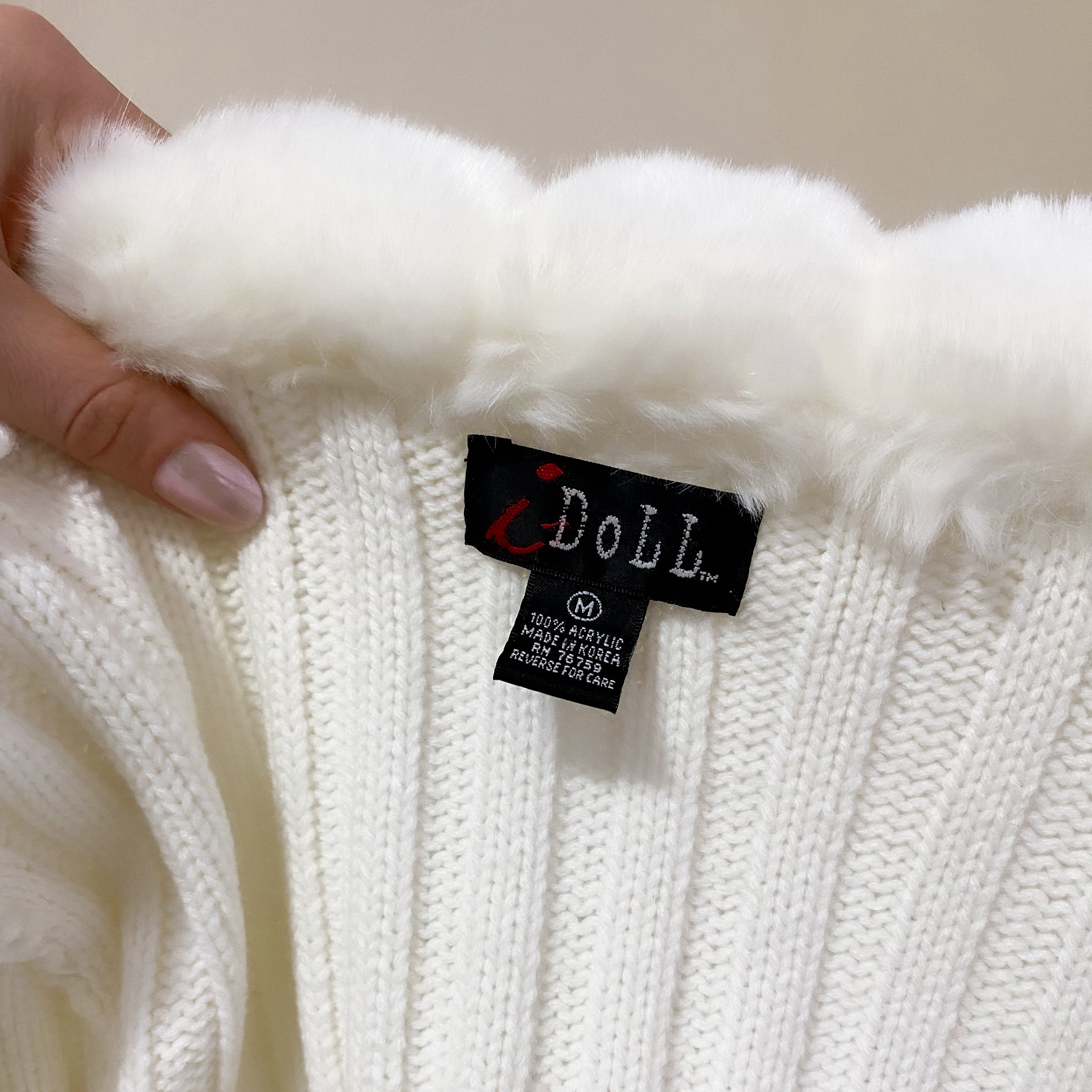 Y2K White Faux Fur Cardigan Sweater