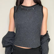 90s Grey Wool Tank and Cardigan Set