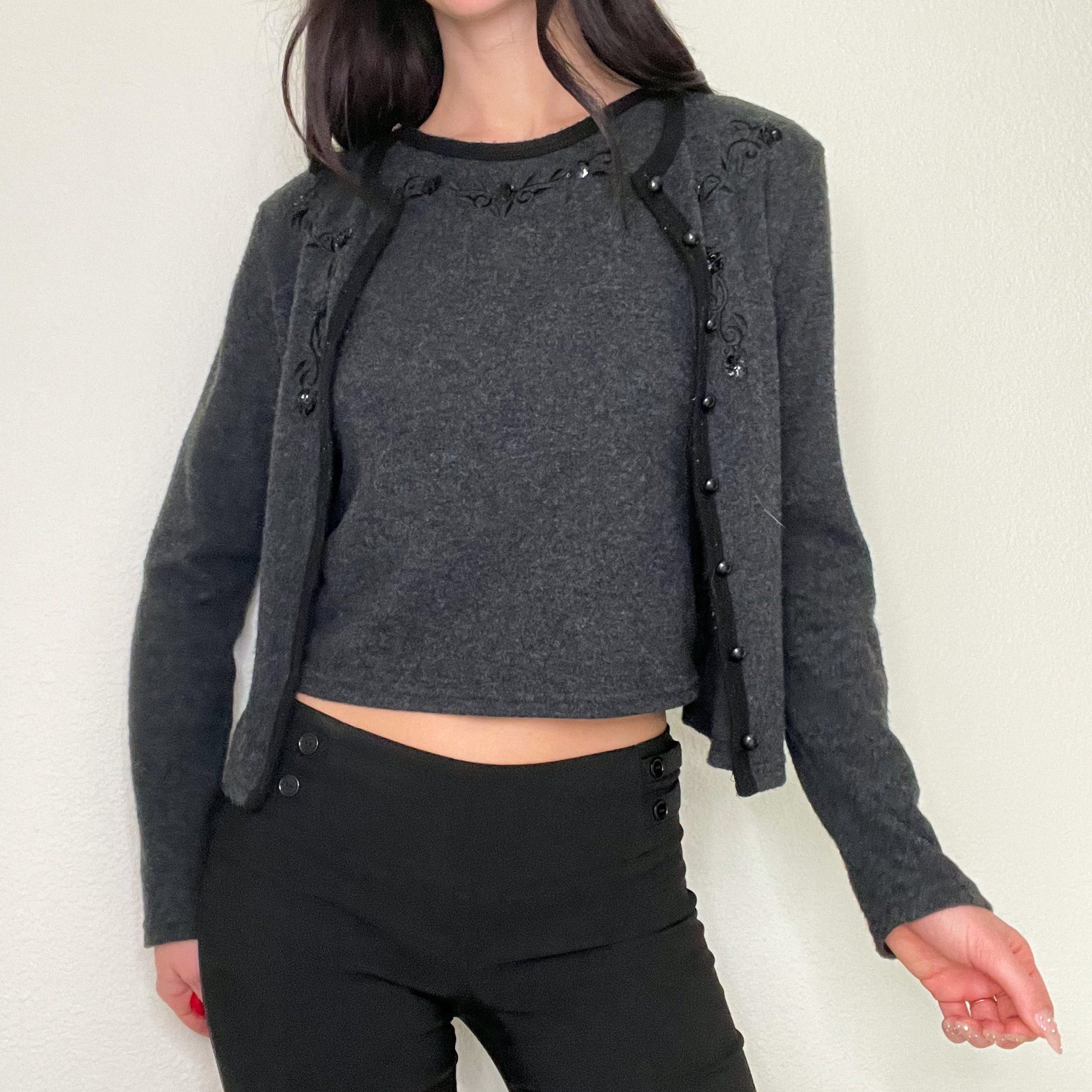 90s Grey Wool Tank and Cardigan Set