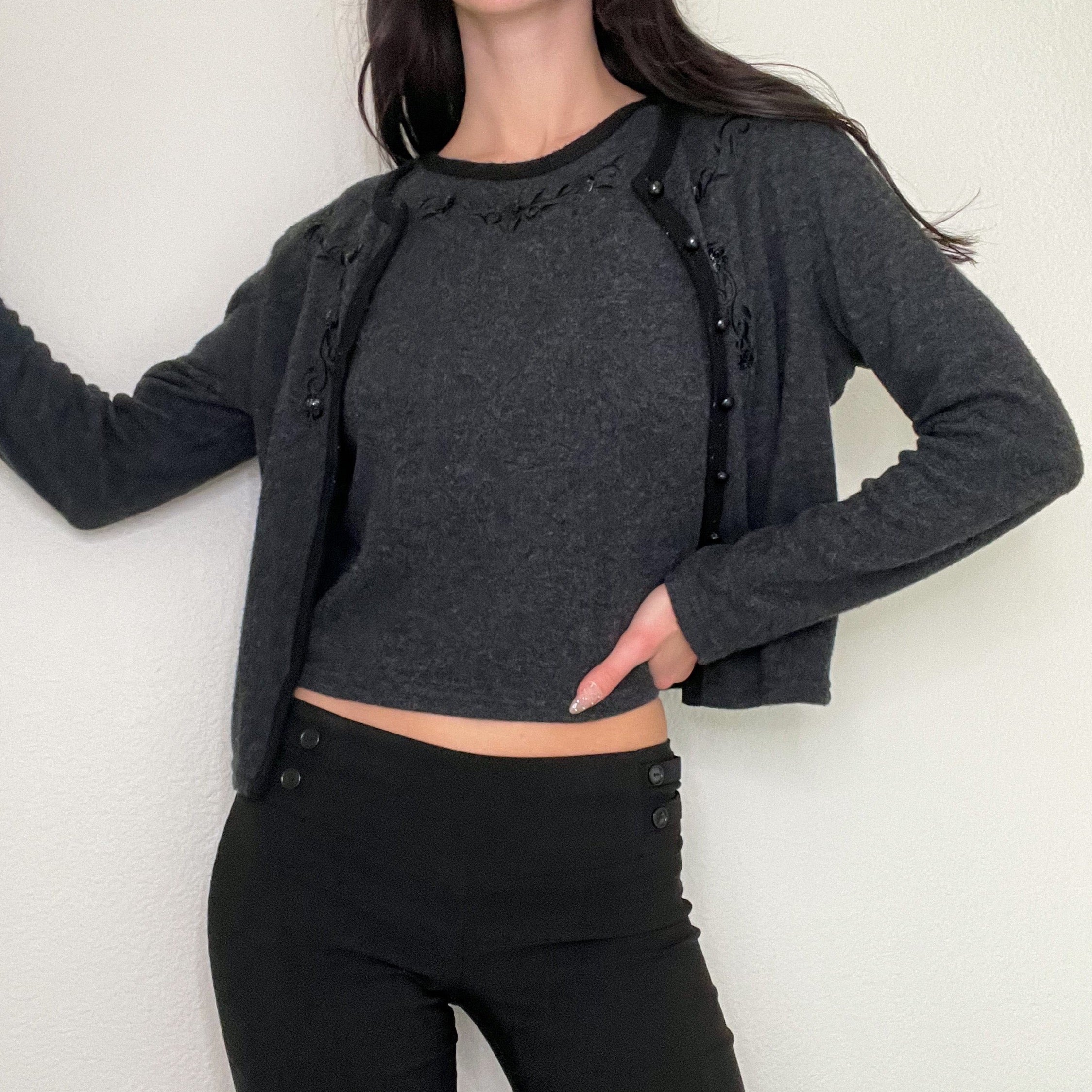 90s Grey Wool Tank and Cardigan Set