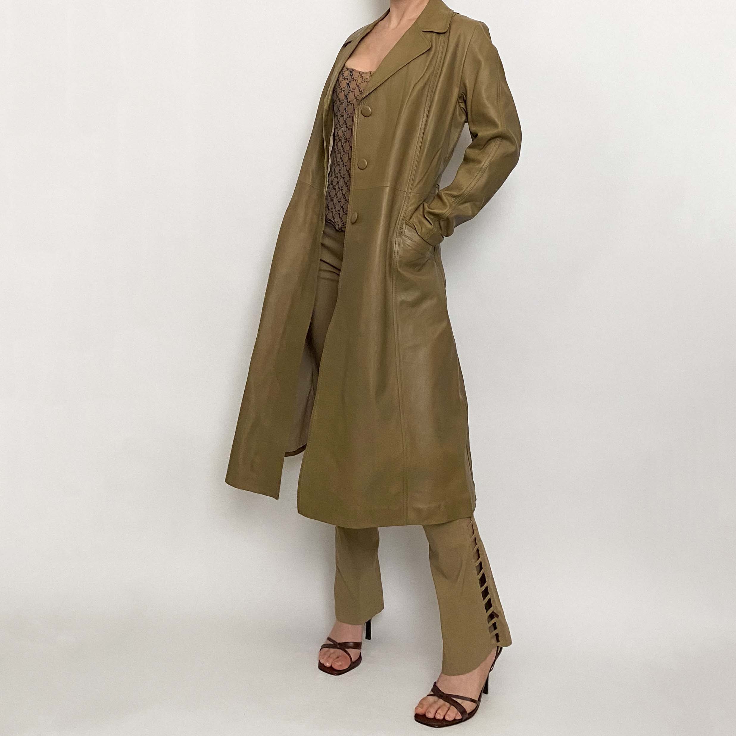 Vintage Tan Long Leather Coat
