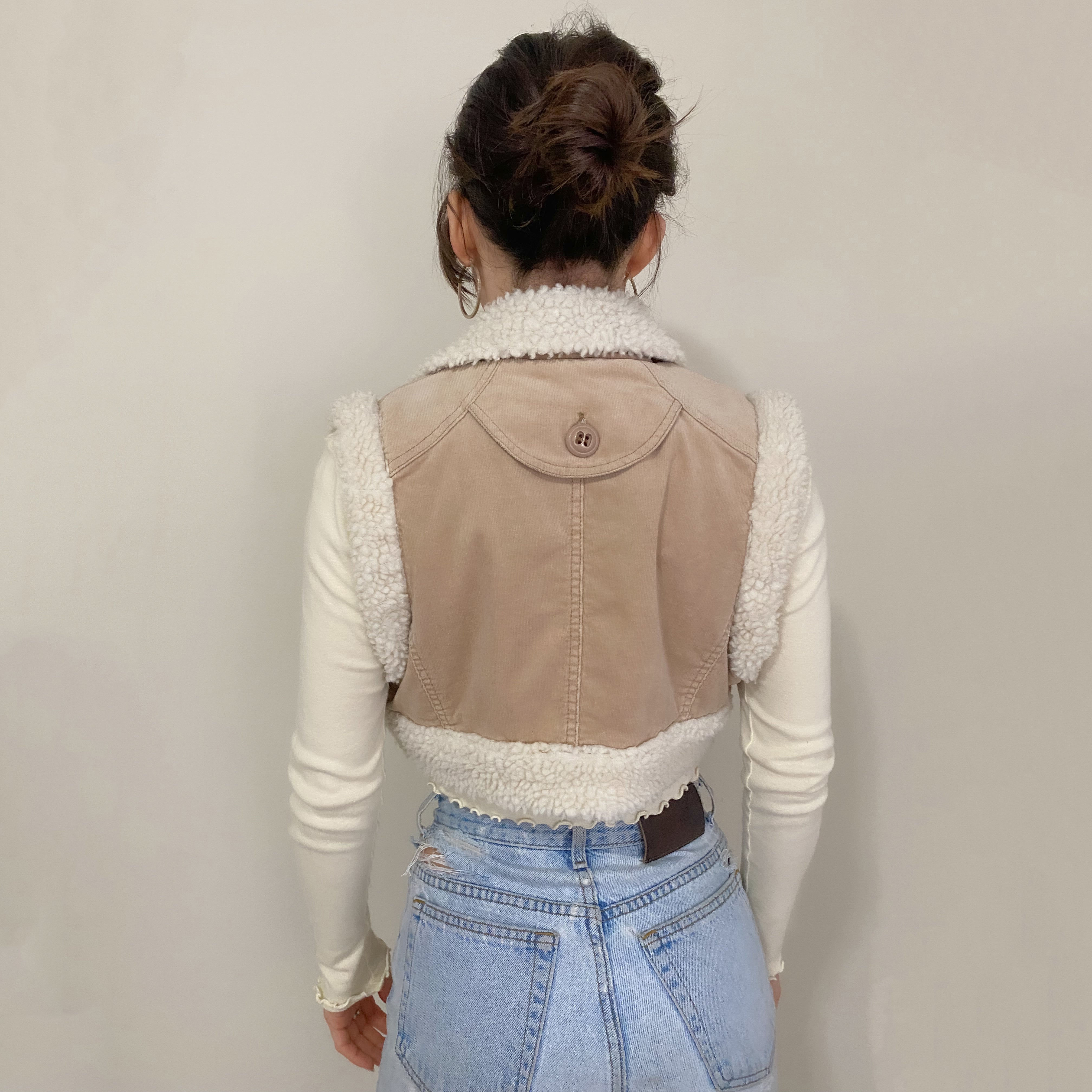 Cropped Corduroy and Fleece Vest