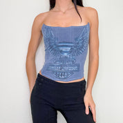 Reworked Blue Harley Logo Corset
