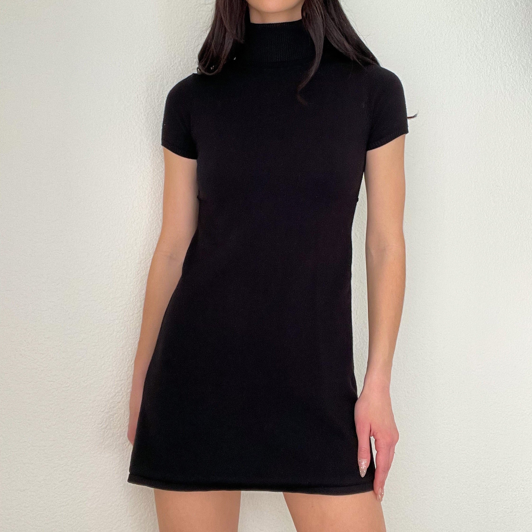 Black Knit Turtleneck Mini Dress