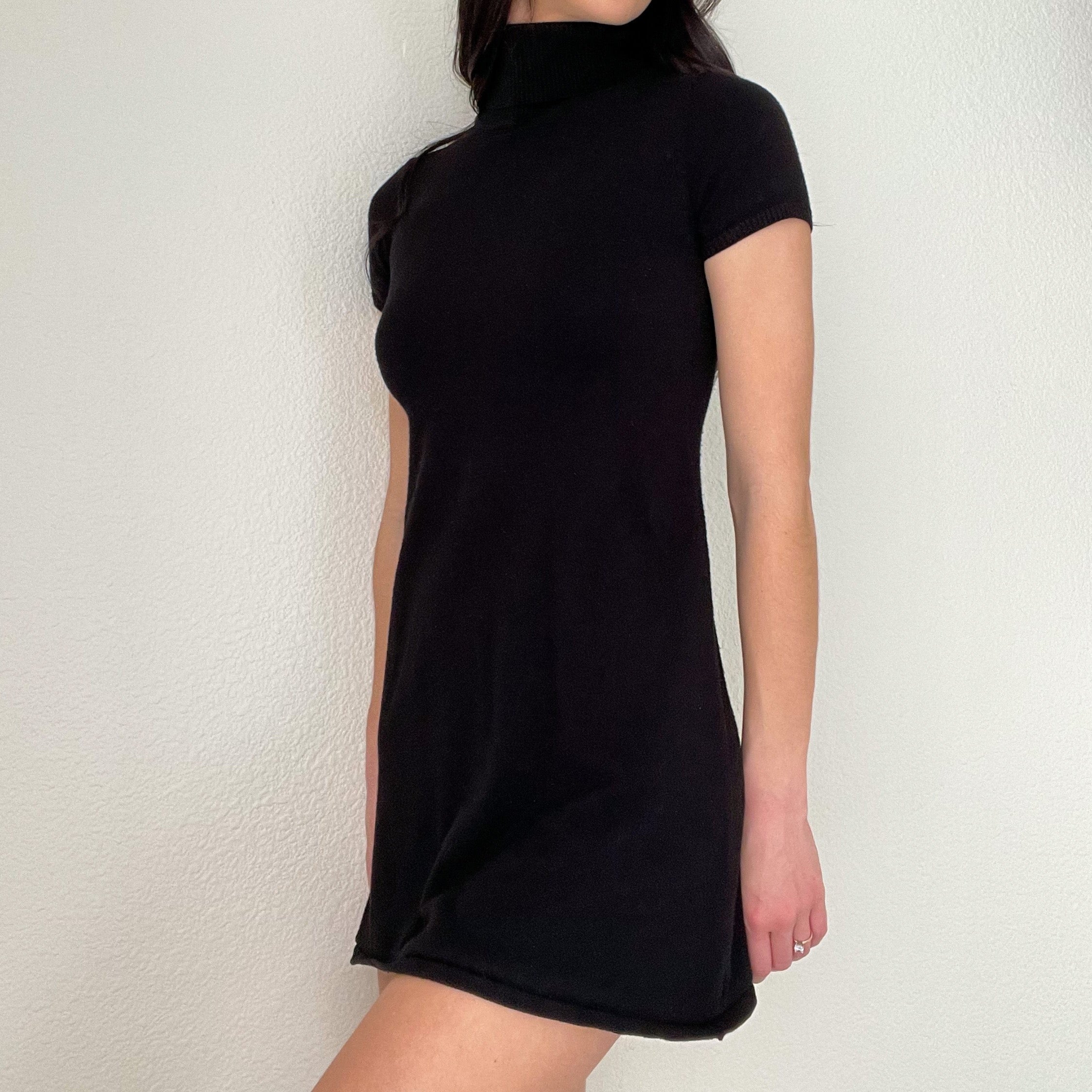 Black Knit Turtleneck Mini Dress