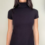 Black Knit Turtleneck Mini Dress