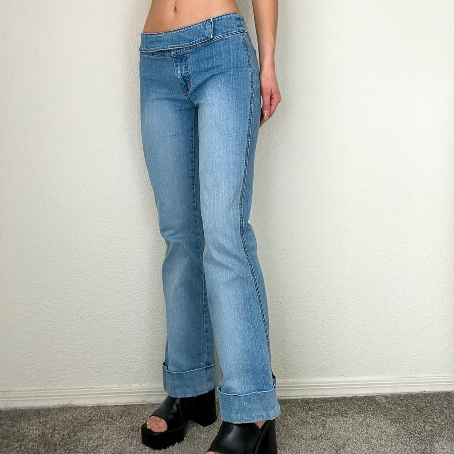 Y2K Wrap Waist Low Rise Flare Jeans — Holy Thrift
