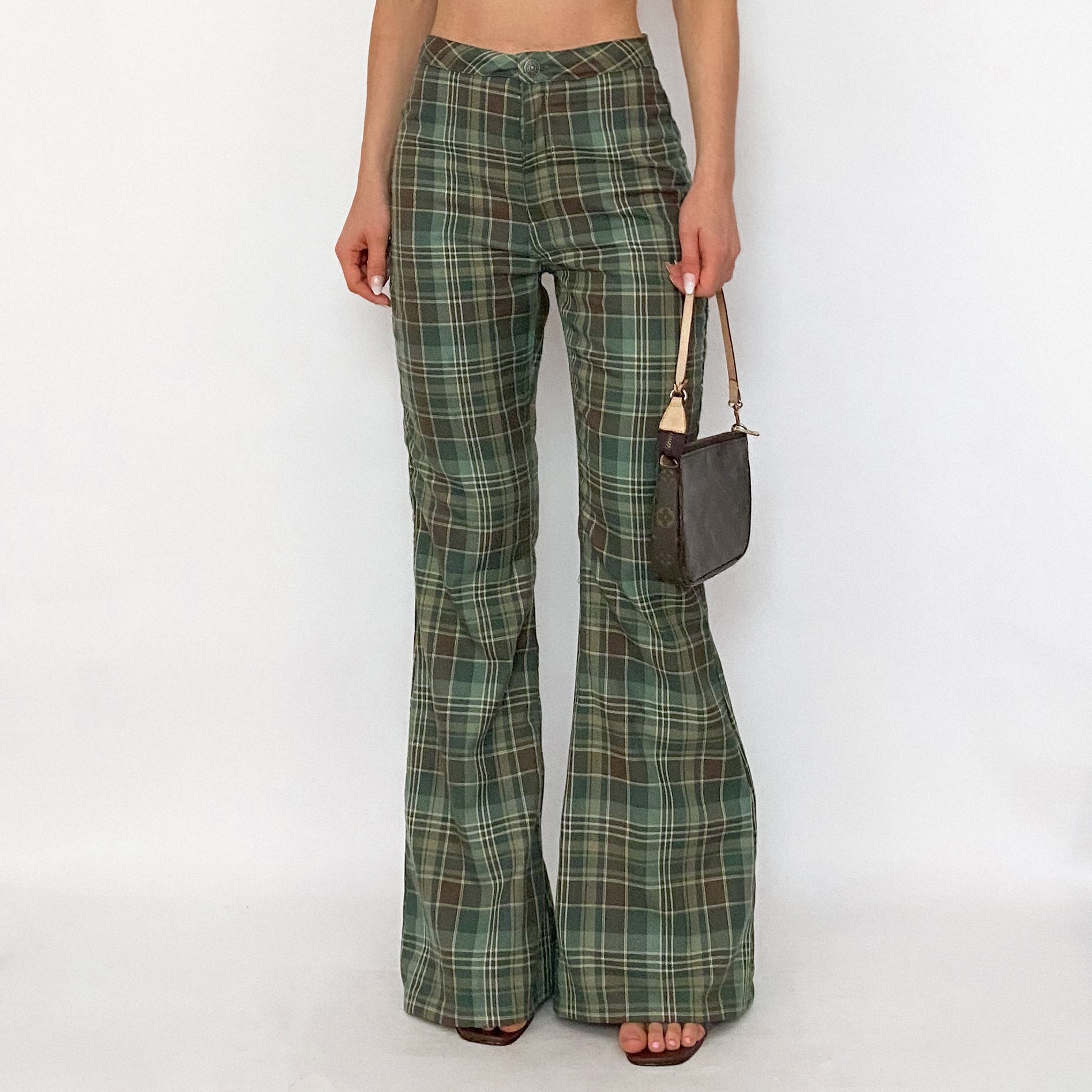 y2k high rise plaid flares - size 5