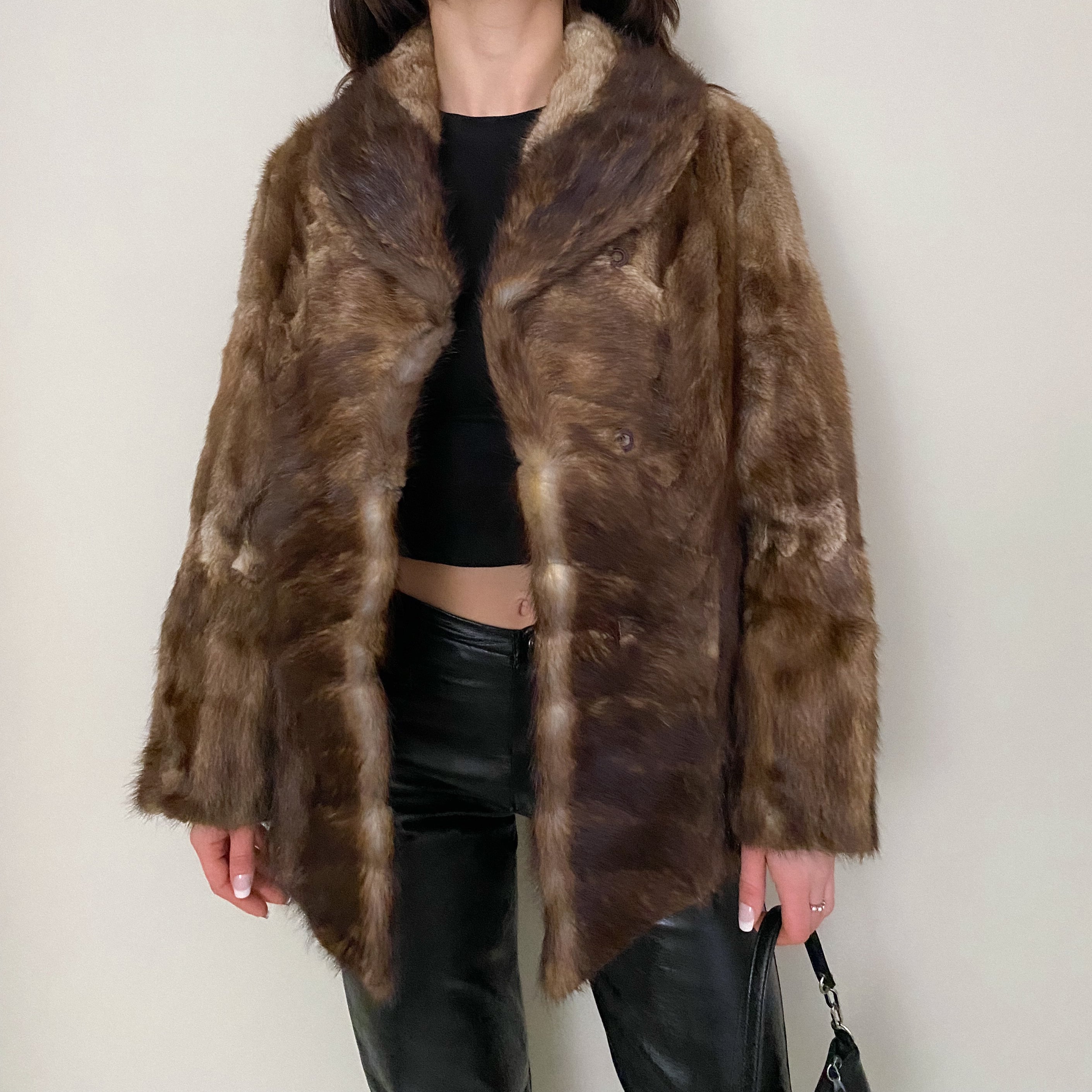 Vintage 70's Brown Rabbit Fur Jacket - Small