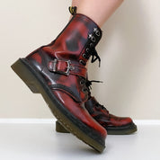 Cherry Red and Black Rub Off Doc Martens