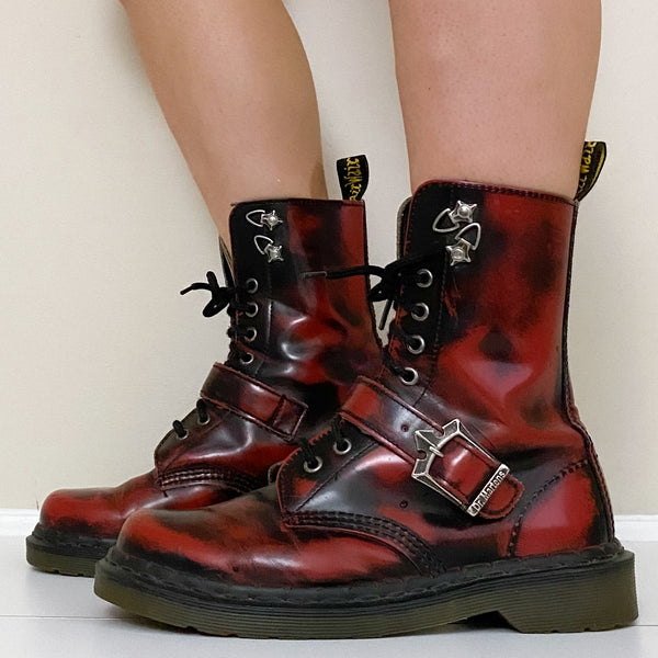 Cherry Red and Black Rub Off Doc Martens Holy Thrift