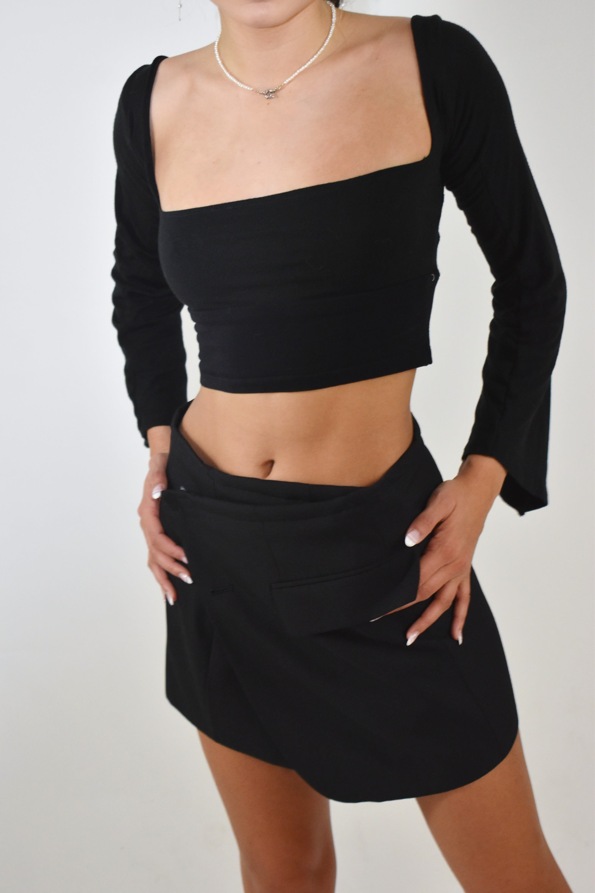 Cropped Square Neck Long Sleeve