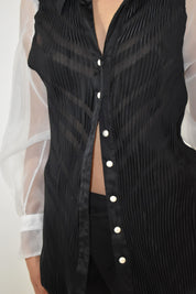 Sheer Sleeve Button Down