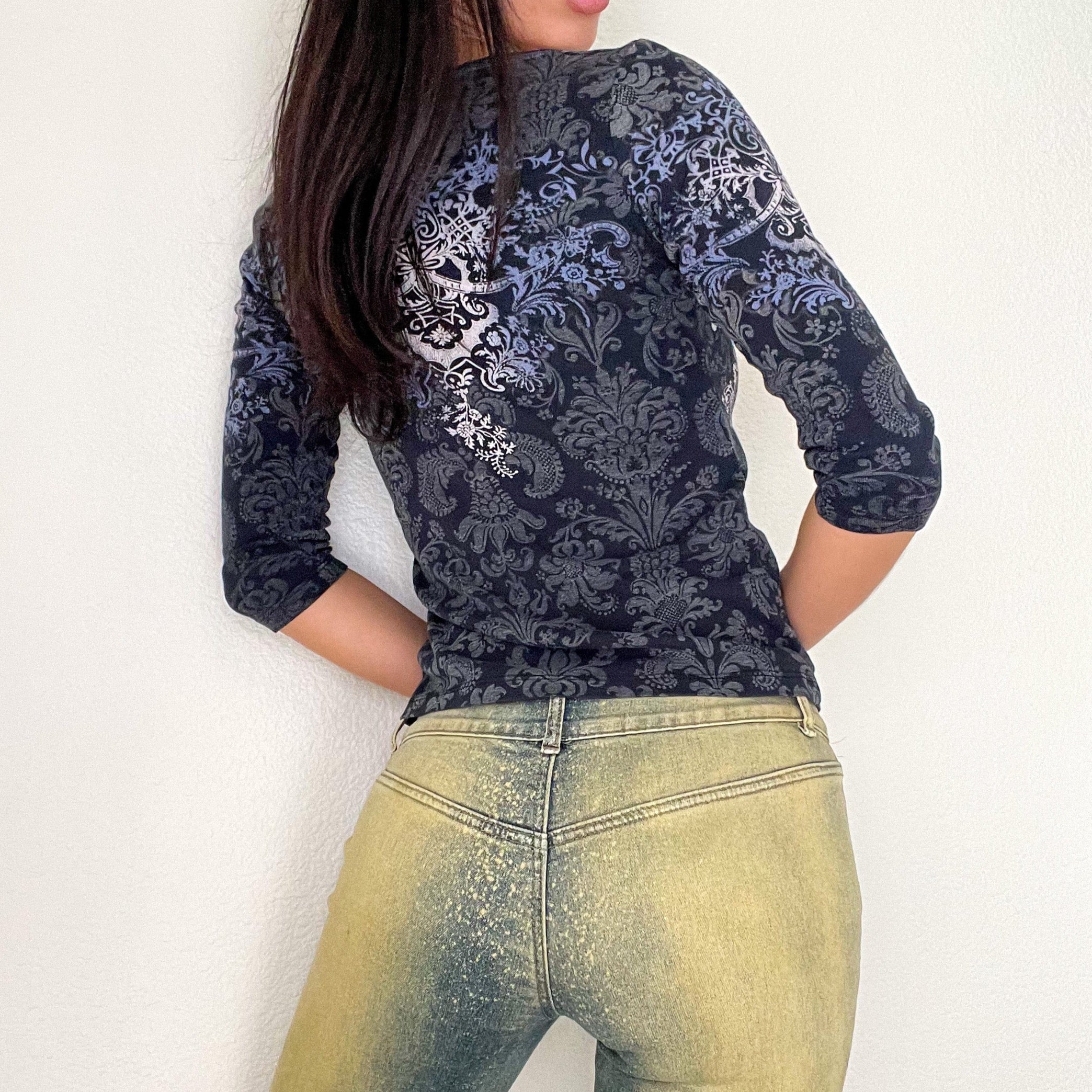 Navy Printed Rhinestone Top