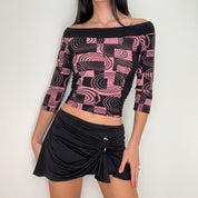 Black & Pink Y2K Shoulder Top