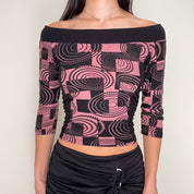 Black & Pink Y2K Shoulder Top