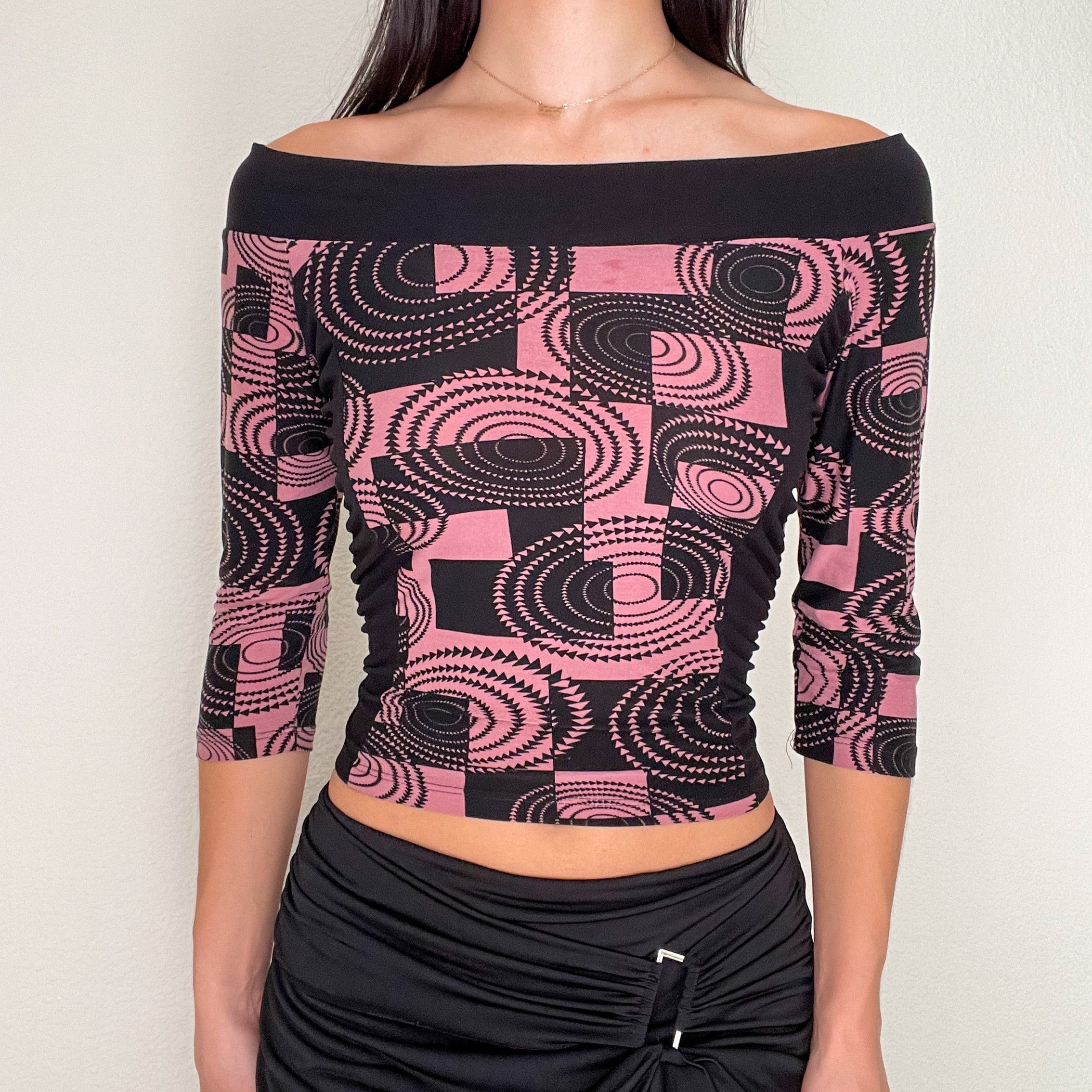 Black & Pink Y2K Shoulder Top
