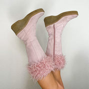 Pink Suede Sherpa Platform Boots