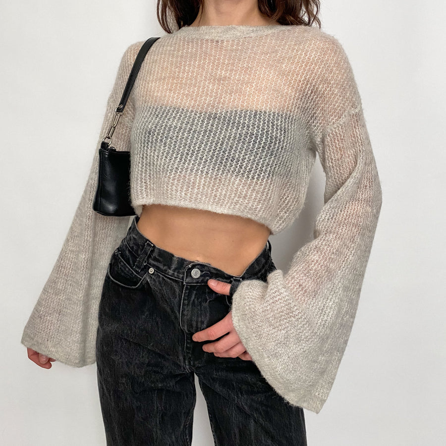 bell sleeve cropped sweater - xs