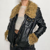 quilted faux fur and leather jacket - medium
