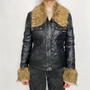 quilted faux fur and leather jacket - medium
