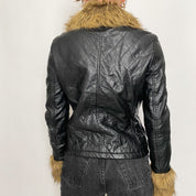 quilted faux fur and leather jacket - medium