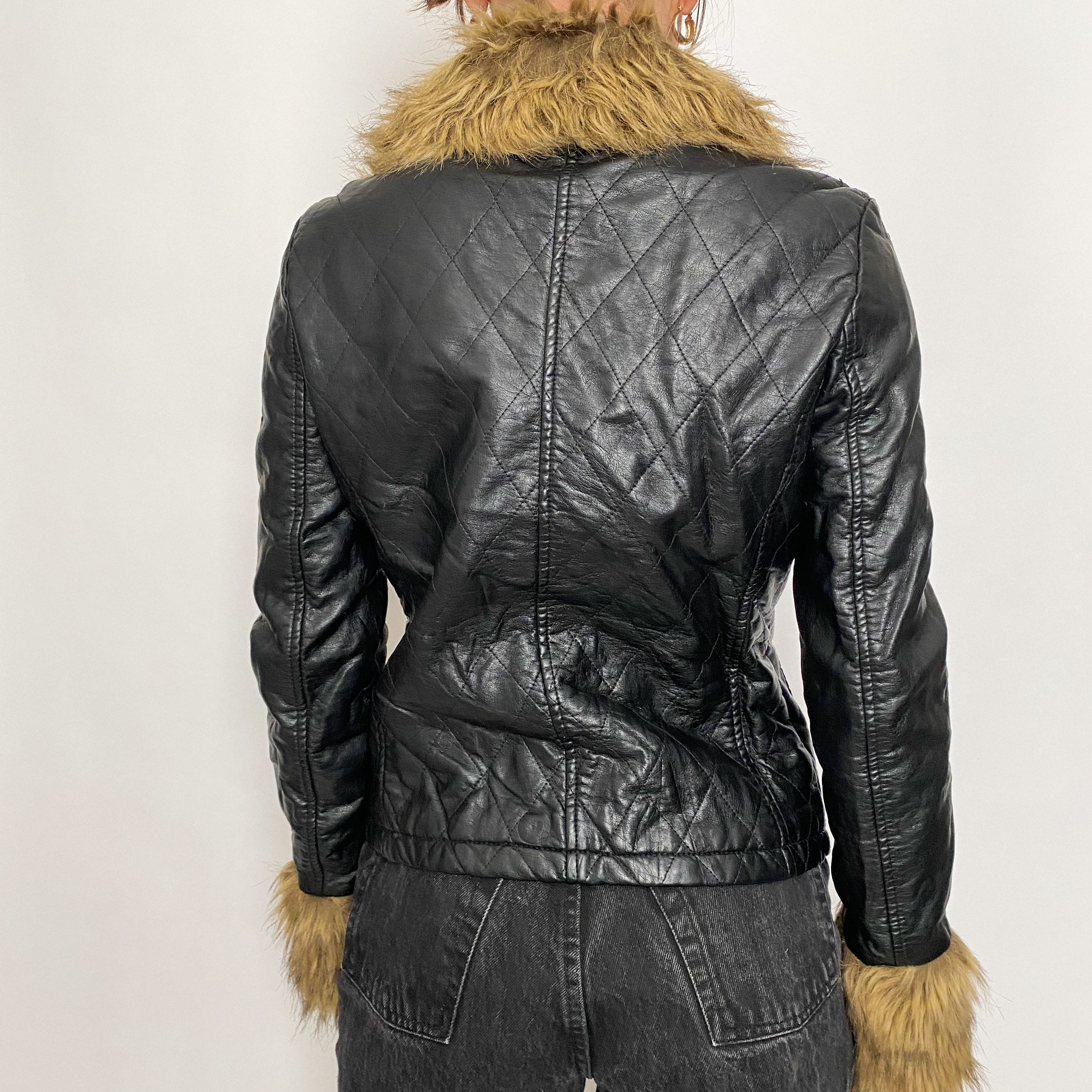 quilted faux fur and leather jacket - medium