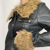 quilted faux fur and leather jacket - medium