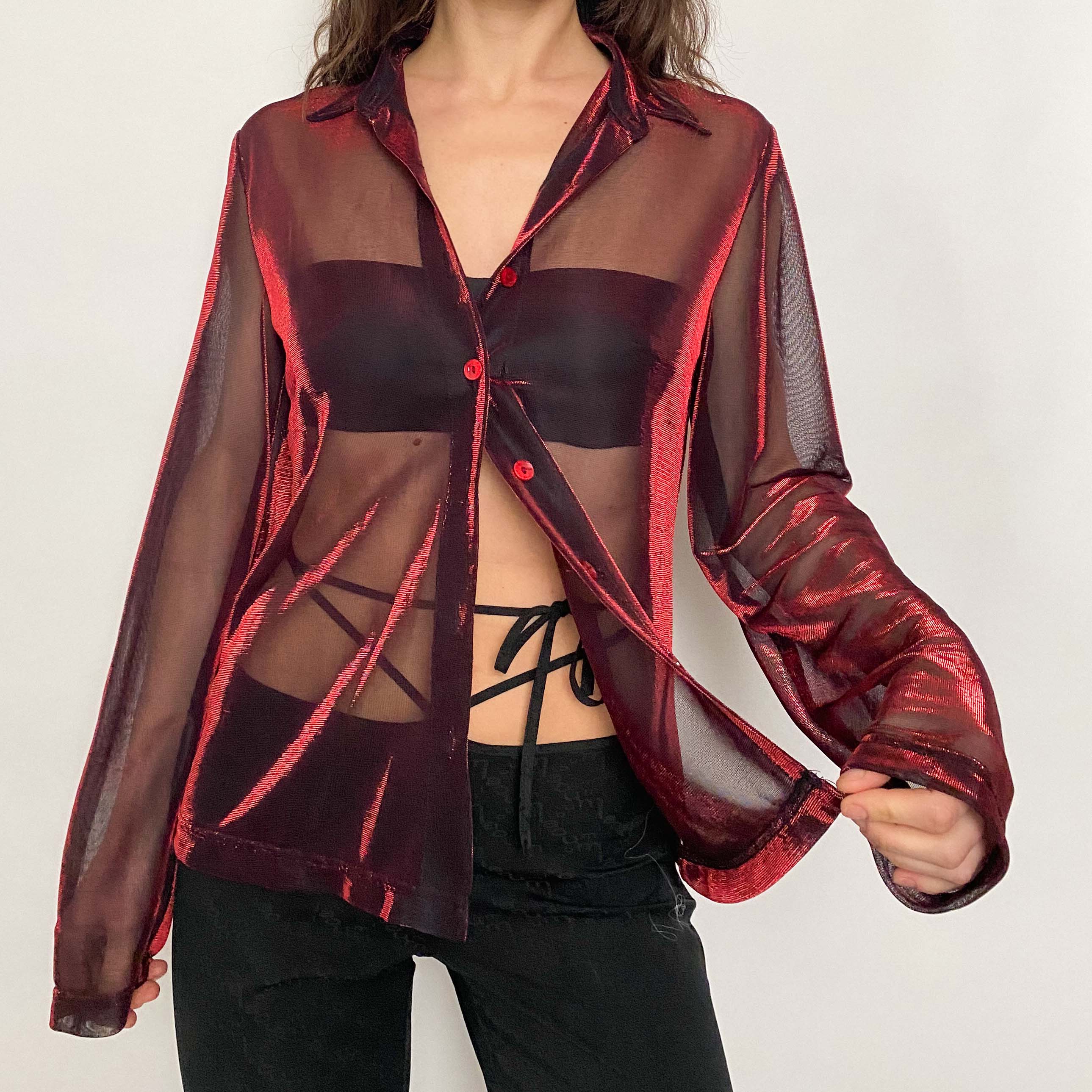 red shimmer blouse - large