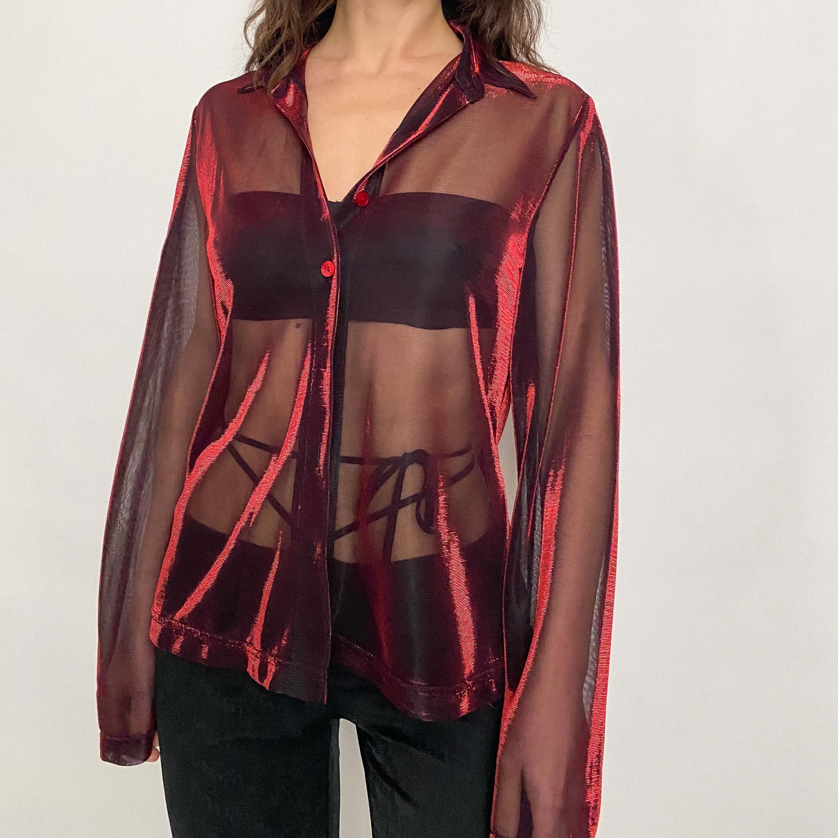 red shimmer blouse - large