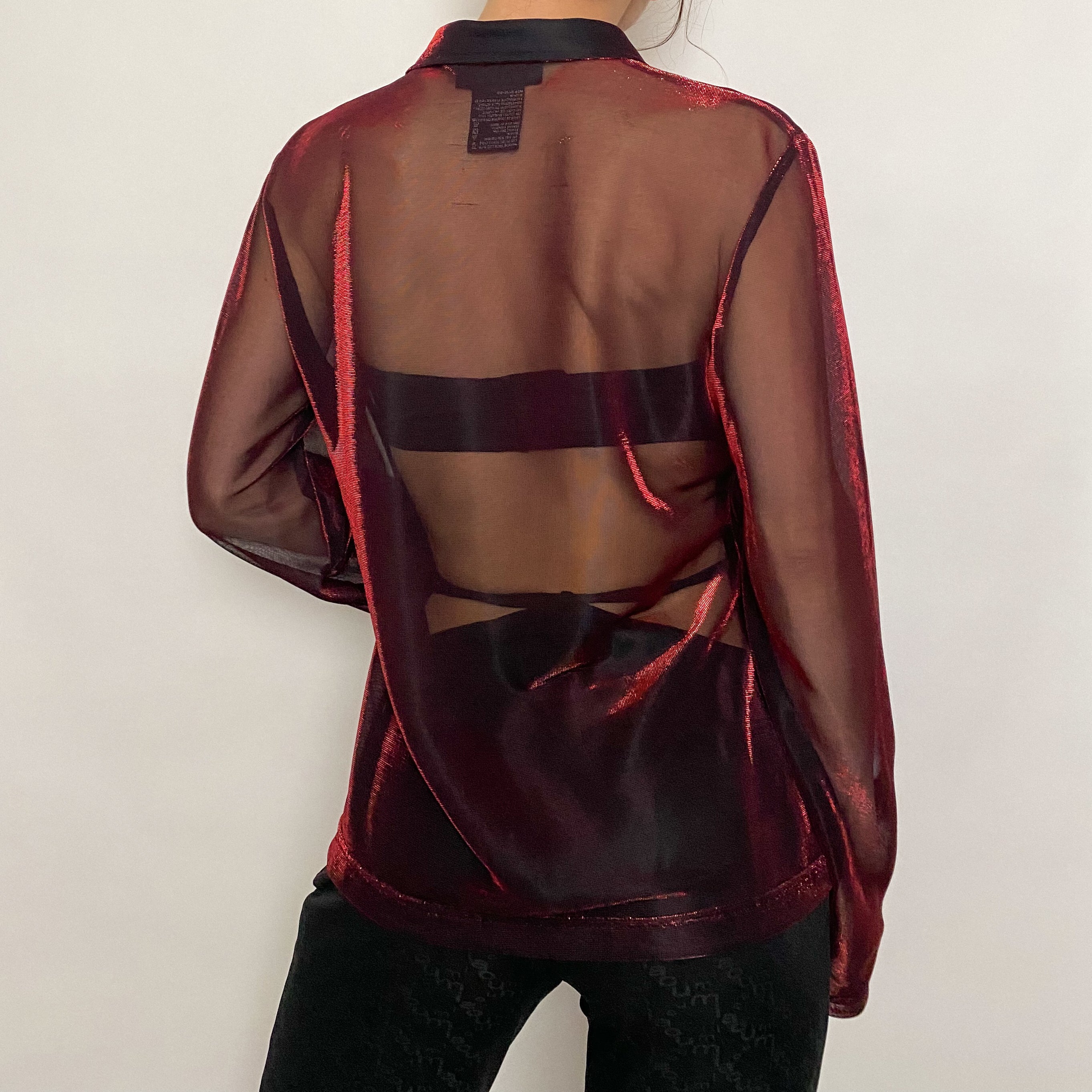 red shimmer blouse - large