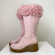 Pink Suede Sherpa Platform Boots