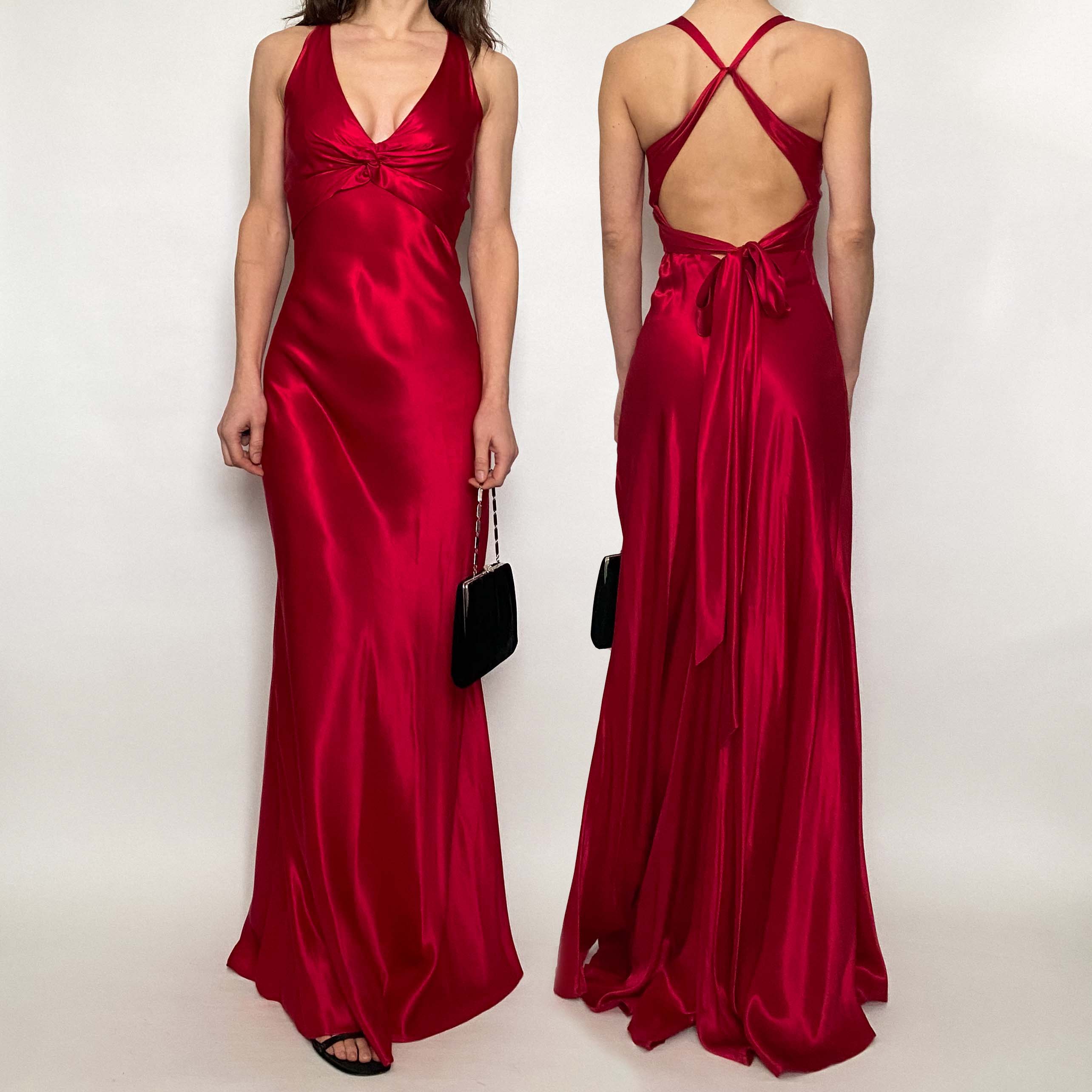 90's red satin formal dress - xs