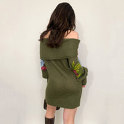 Rose Knit Off the Shoulder Mini Sweater Dress