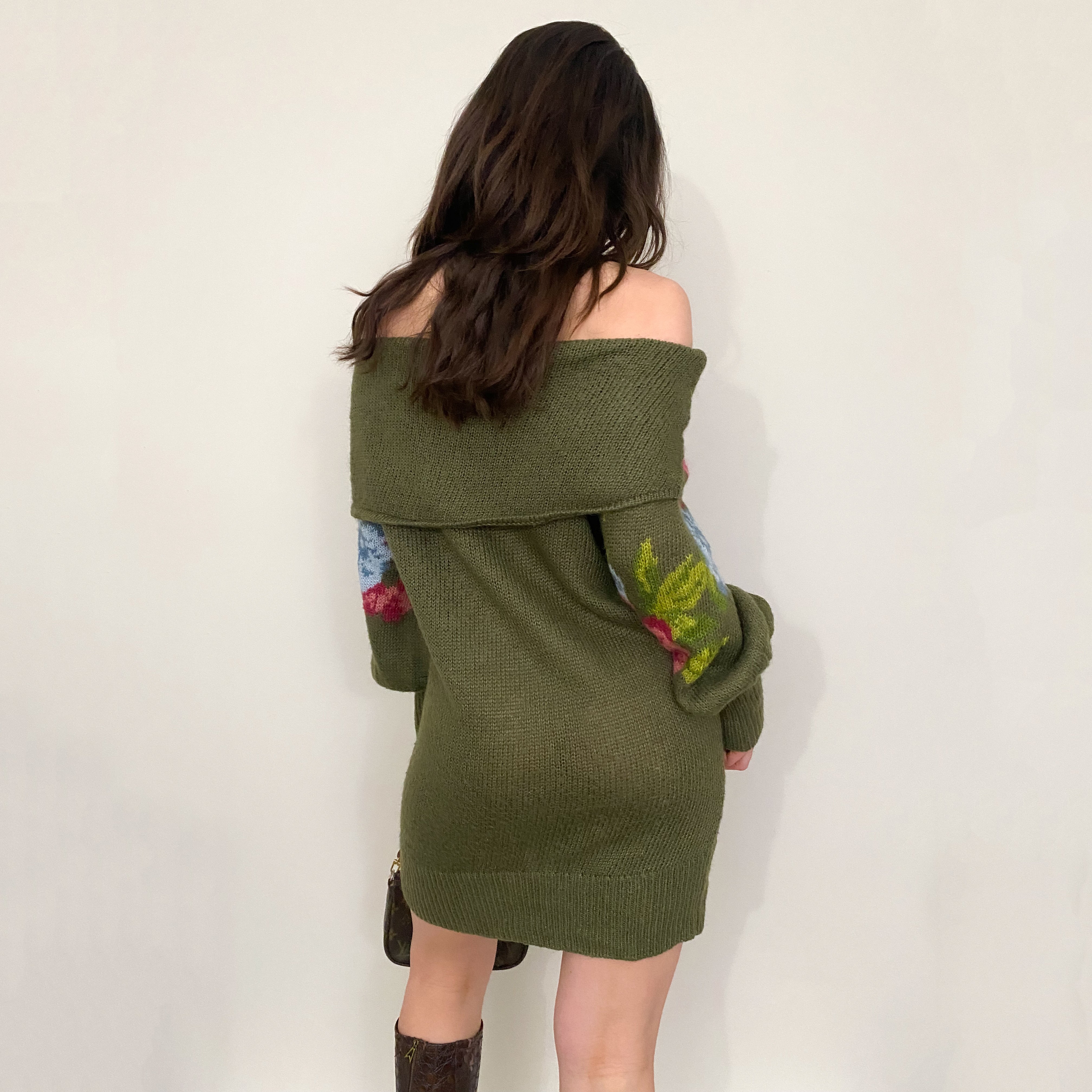 Rose Knit Off the Shoulder Mini Sweater Dress