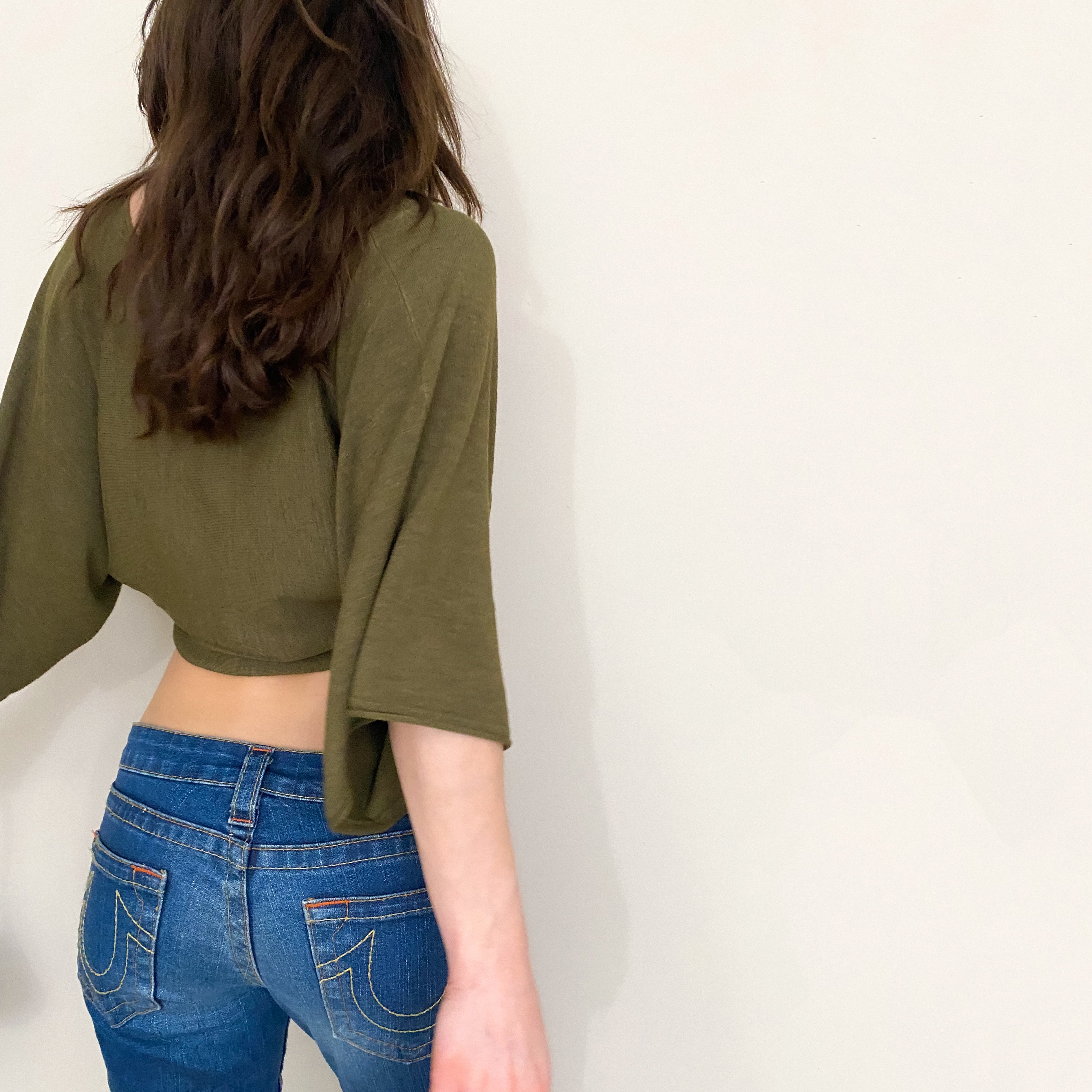 Olive Cropped Lace Up Silk Knit